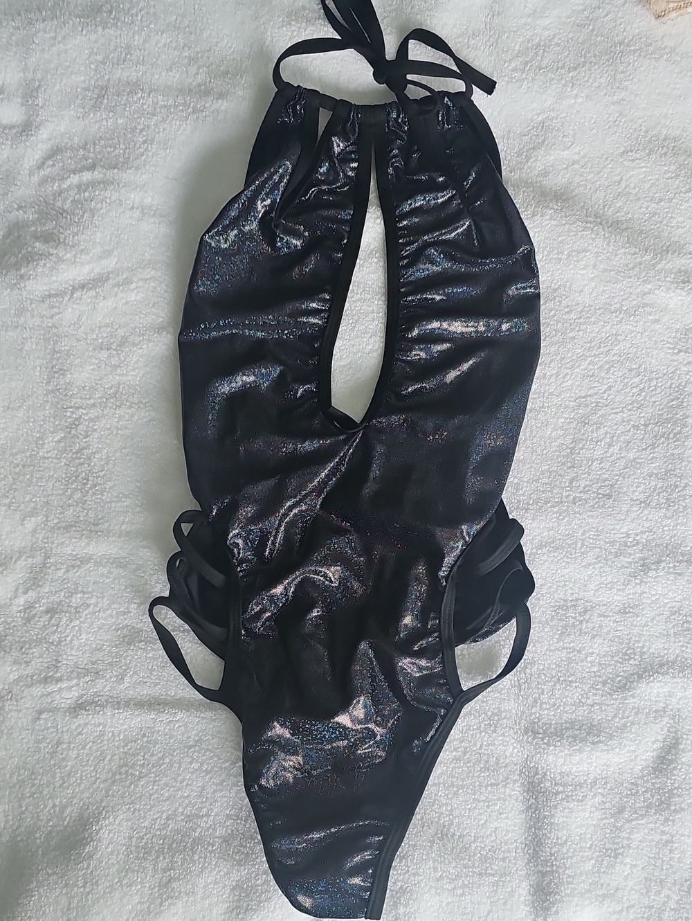 Shimmer Black One-Piece Cutout Swimsuit